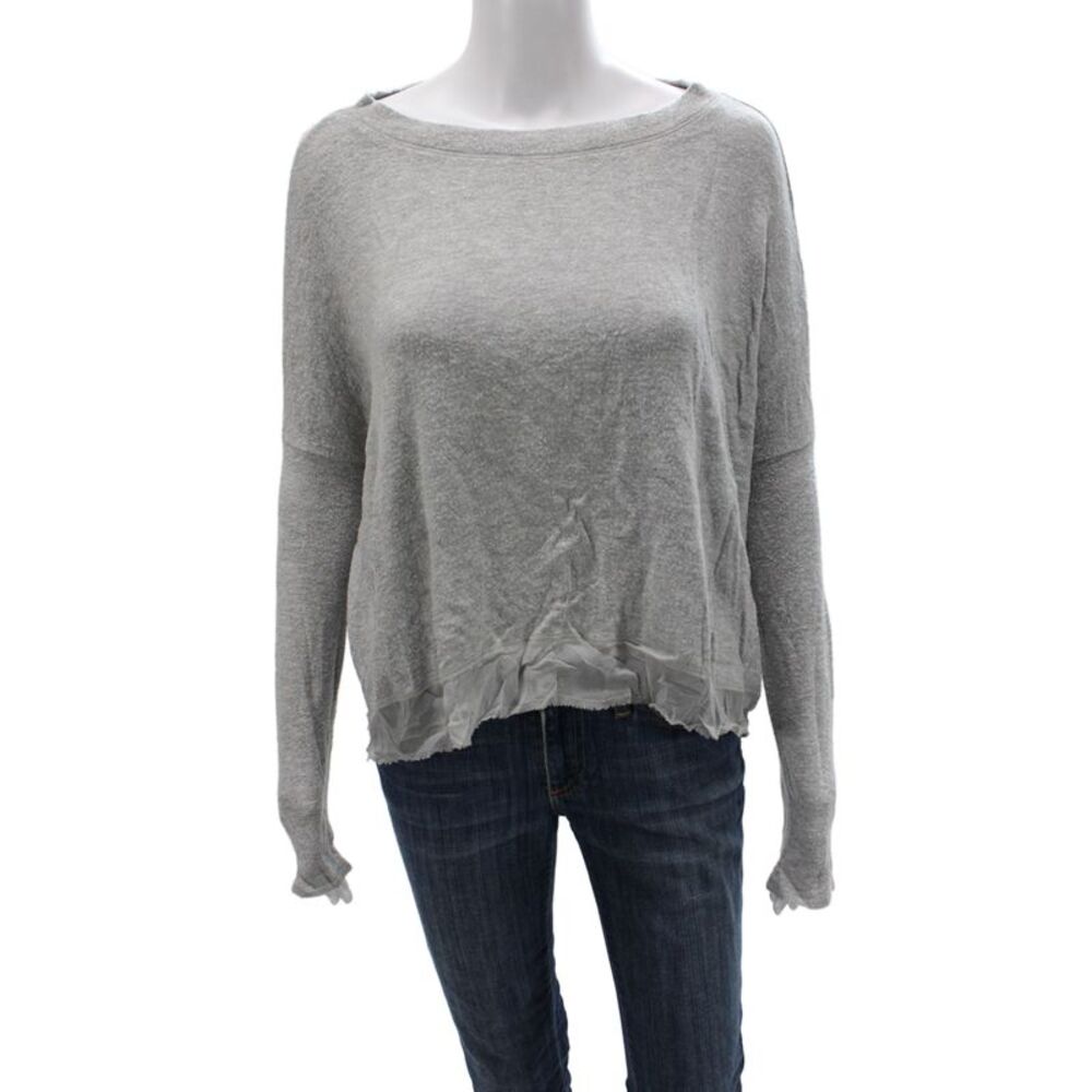 Beautiful People Women Pullover Gray Boatneck Long Sleeve Tencel Sweater Size S